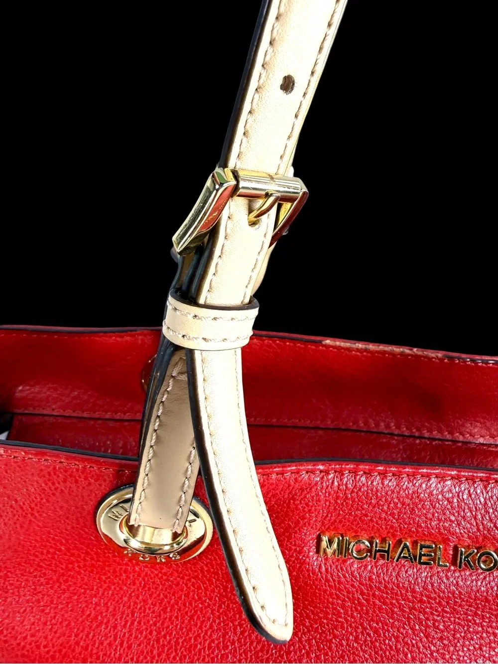 Michael Kors Red Leather Tote with Cream Shoulder Straps